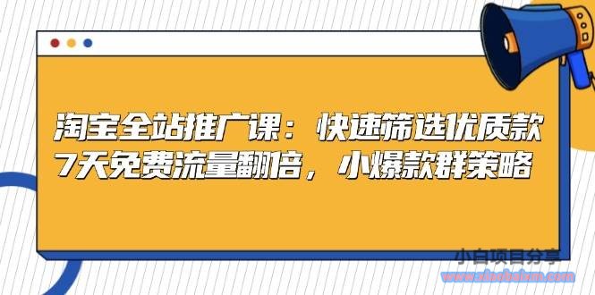 （13184期）淘宝全站推广课：快速筛选优质款，7天免费流量翻倍，小爆款群策略-小白项目分享网