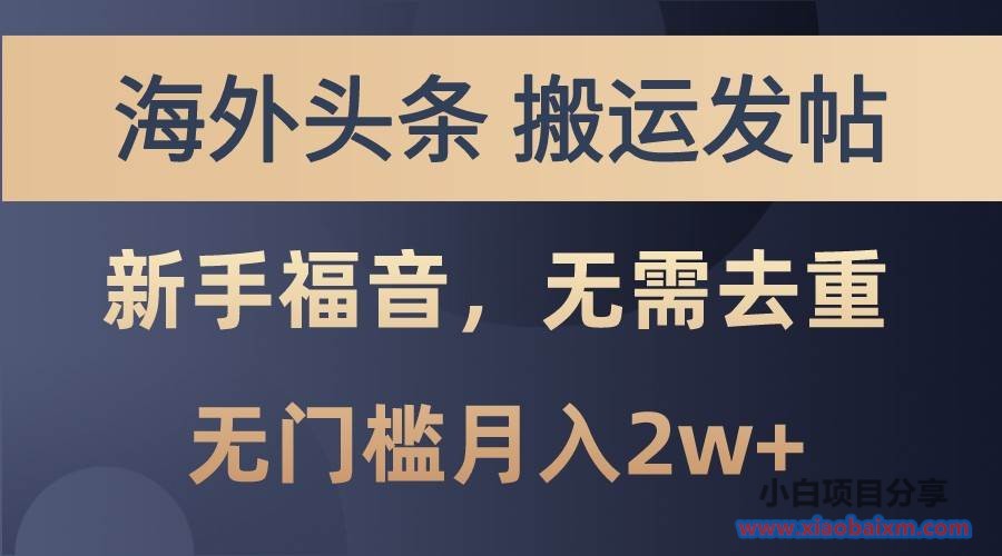 海外头条撸美金，搬运发帖，新手福音，甚至无需去重，无门槛月入2w+-小白项目分享网