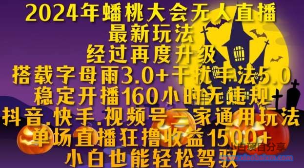 2024年蟠桃大会无人直播最新玩法，稳定开播160小时无违规，抖音、快手、视频号三家通用玩法【揭秘】-小白项目分享网