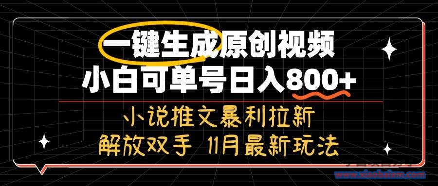 （13215期）11月最新玩法小说推文暴利拉新，一键生成原创视频，小白可单号日入800+…-小白项目分享网