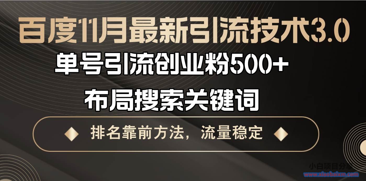 （13212期）百度11月最新引流技术3.0,单号引流创业粉500+，布局搜索关键词，排名靠…-小白项目分享网