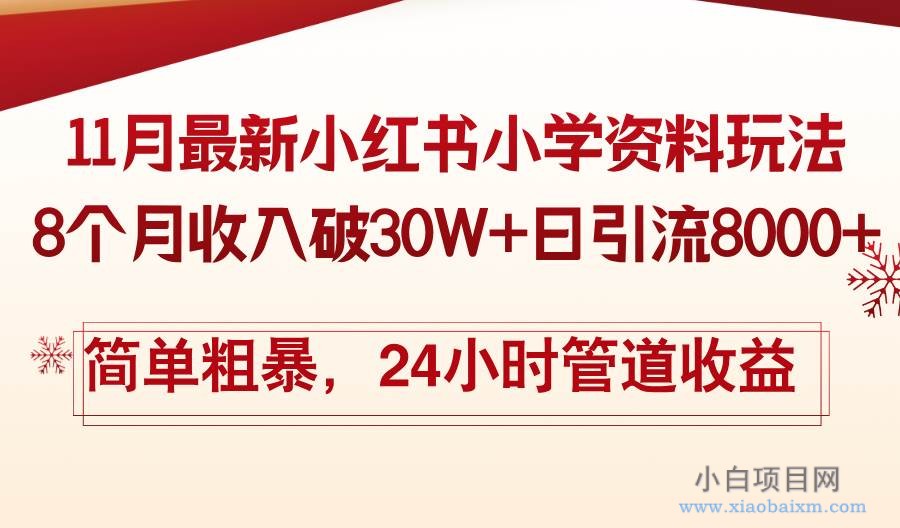 （13234期）11月份最新小红书小学资料玩法，8个月收入破30W+日引流8000+，简单粗暴…-小白项目分享网