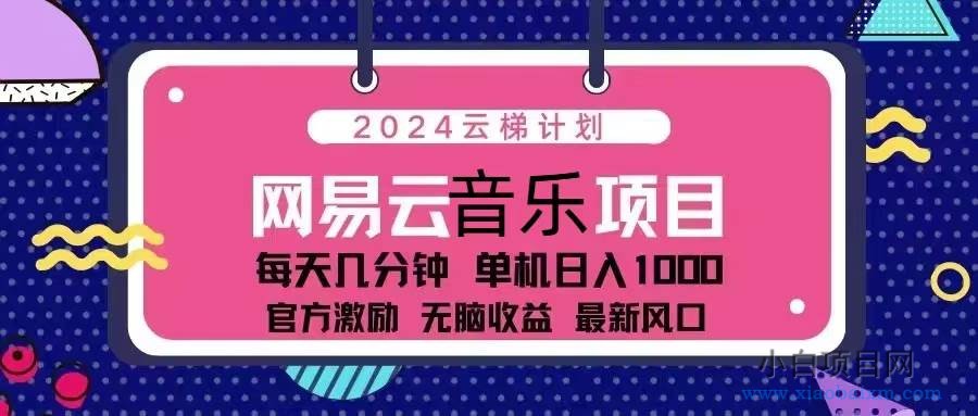 2024云梯计划 网易云音乐项目：每天几分钟 单机日入1000 官方激励 无脑…-小白项目分享网