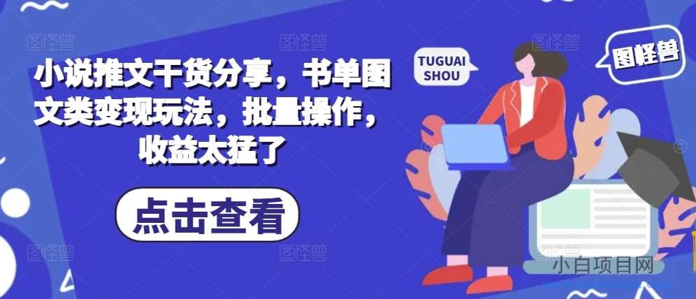 小说推文干货分享，书单图文类变现玩法，批量操作，收益太猛了-小白项目分享网