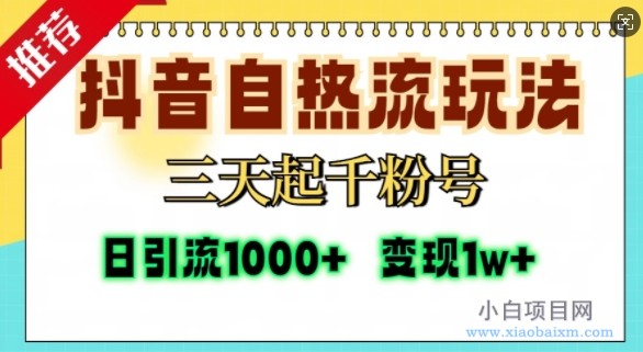 抖音自热流打法，三天起千粉号，单视频十万播放量，日引精准粉1000+-小白项目分享网