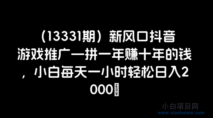 新风口抖音游戏推广—拼一年赚十年的钱，小白每天一小时轻松日入2000＋-小白项目分享网