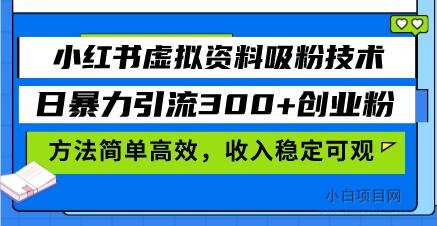 小红书虚拟资料吸粉技术，日暴力引流300+创业粉，方法简单高效，收入稳.-小白项目分享网