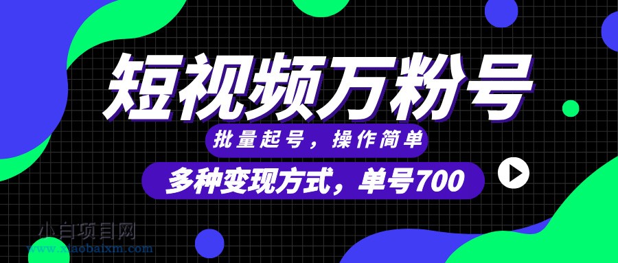 短视频快速涨粉，批量起号，单号700，多种变现途径，可无限扩大来做-小白项目分享网