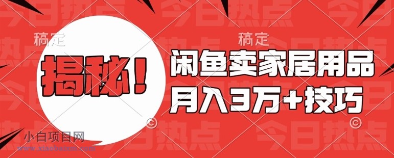 闲鱼卖家居用品月入过W+最新技巧闲鱼最新零基础教学，新手当天上手【揭秘】-小白项目分享网