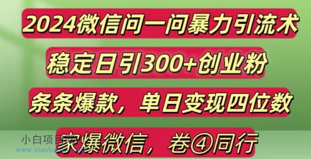 2024最新微信问一问暴力引流300+创业粉,条条爆款单日变现四位数【揭秘】-小白项目分享网