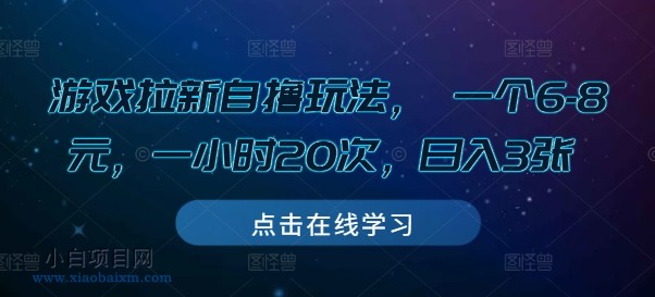 游戏拉新自撸玩法， 一个6-8元，一小时20次，日入3张【揭秘】-小白项目分享网