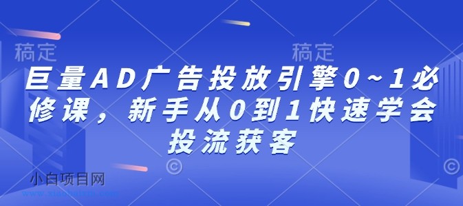 巨量AD广告投放引擎0~1必修课，新手从0到1快速学会投流获客-小白项目分享网