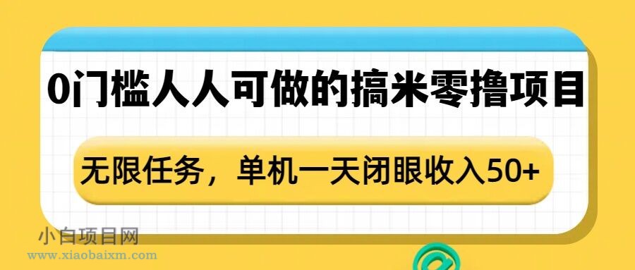 0门槛人人可做的搞米零撸项目，无限任务，单机一天闭眼收入50+-小白项目分享网