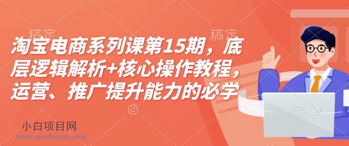 淘宝电商系列课第15期，底层逻辑解析+核心操作教程，运营、推广提升能力的必学课程+配套资料-小白项目分享网