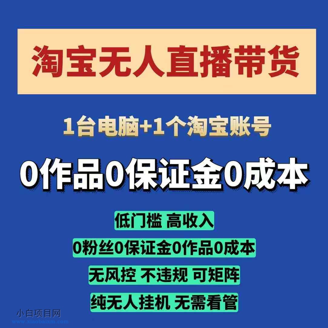 淘宝无人直播带货项目，纯无人挂JI，一台电脑，无需看管，开播即变现，低门槛 高收入-小白项目分享网