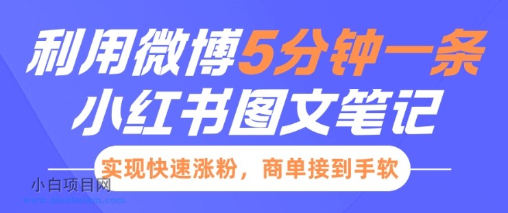 小红书利用微博5分钟一条图文笔记，实现快速涨粉，商单接到手软-小白项目分享网