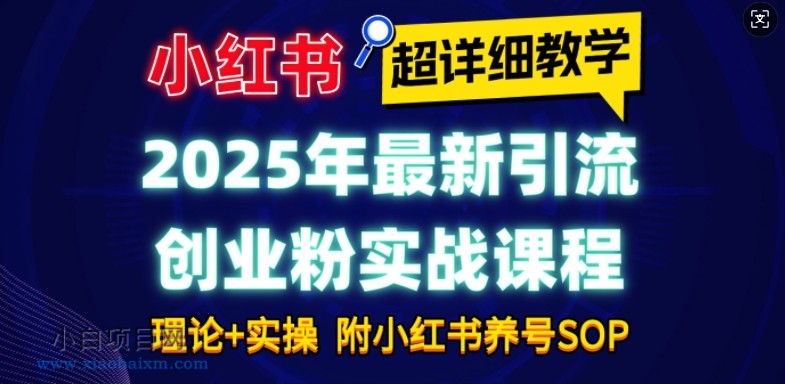 2025年最新小红书引流创业粉实战课程【超详细教学】小白轻松上手，月入1W+，附小红书养号SOP-小白项目分享网