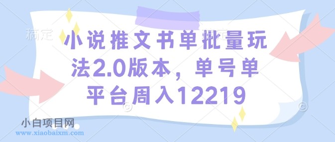 小说推文书单批量玩法2.0版本，单号单平台周入12219-小白项目分享网