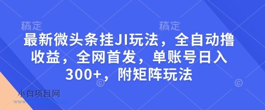 最新微头条挂JI玩法，全自动撸收益，全网首发，单账号日入300+，附矩阵玩法【揭秘】-小白项目分享网