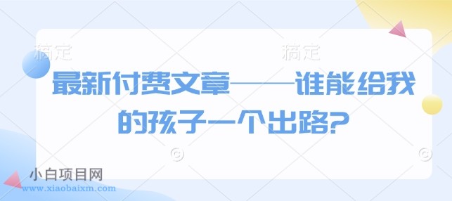 最新付费文章——谁能给我的孩子一个出路?-小白项目分享网