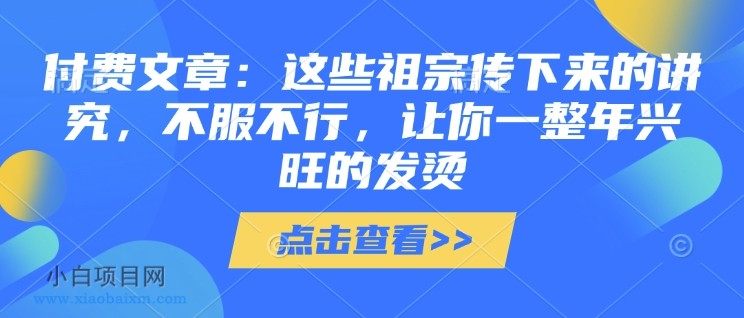 付费文章：这些祖宗传下来的讲究，不服不行，让你一整年兴旺的发烫!(全文收藏)-小白项目分享网