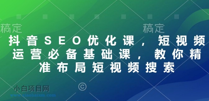 抖音SEO优化课，短视频运营必备基础课，教你精准布局短视频搜索-小白项目分享网