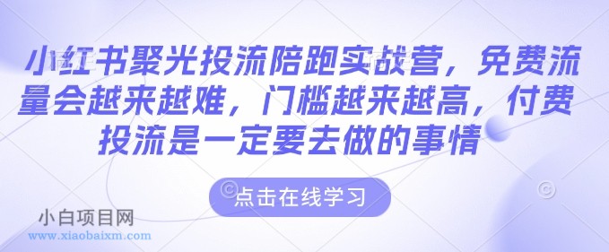 小红书聚光投流陪跑实战营，免费流量会越来越难，门槛越来越高，付费投流是一定要去做的事情-小白项目分享网