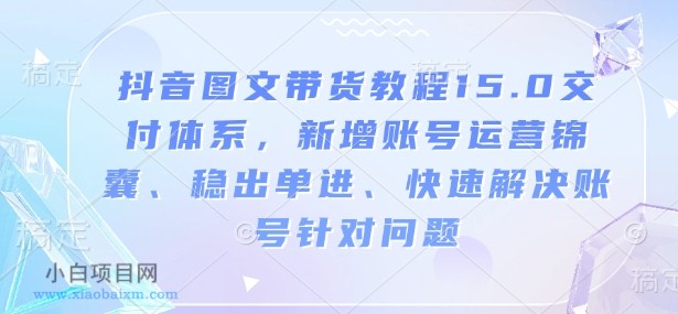 抖音图文带货教程15.0交付体系，新增账号运营锦囊、稳出单进、快速解决账号针对问题-小白项目分享网