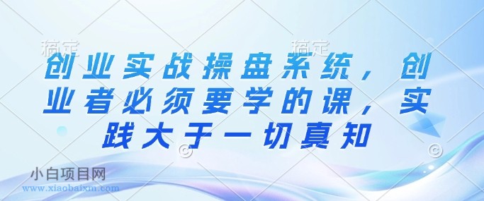 创业实战操盘系统，创业者必须要学的课，实践大于一切真知-小白项目分享网