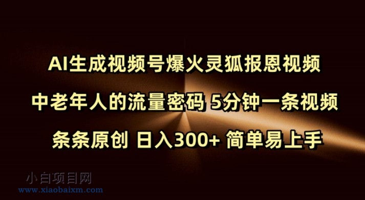 Ai生成视频号爆火灵狐报恩视频 中老年人的流量密码 5分钟一条视频 条条原创 日入300+ 简单易上手-小白项目分享网