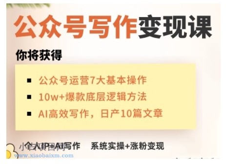 AI公众号写作变现课，手把手实操演示，从0到1做一个小而美的会赚钱的IP号-小白项目分享网