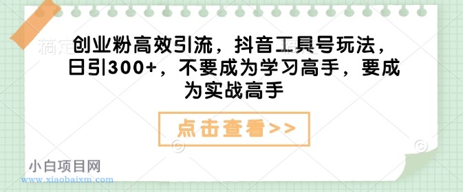 创业粉高效引流，抖音工具号玩法，日引300+，不要成为学习高手，要成为实战高手-小白项目分享网