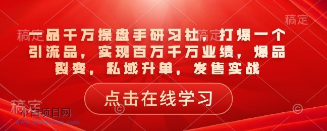 一品千万操盘手研习社，打爆一个引流品，实现百万千万业绩，爆品裂变，私域升单，发售实战-小白项目分享网