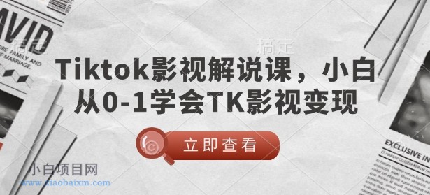 TikTok影视解说课，小白从0-1学会TK影视变现-小白项目分享网