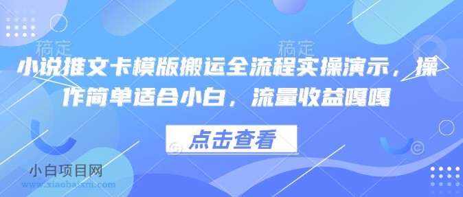 小说推文卡模版搬运全流程实操演示，操作简单适合小白，流量收益嘎嘎-小白项目分享网