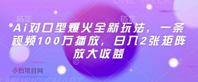 Ai对口型爆火全新玩法，一条视频100万播放，日入2张矩阵放大收益-小白项目分享网