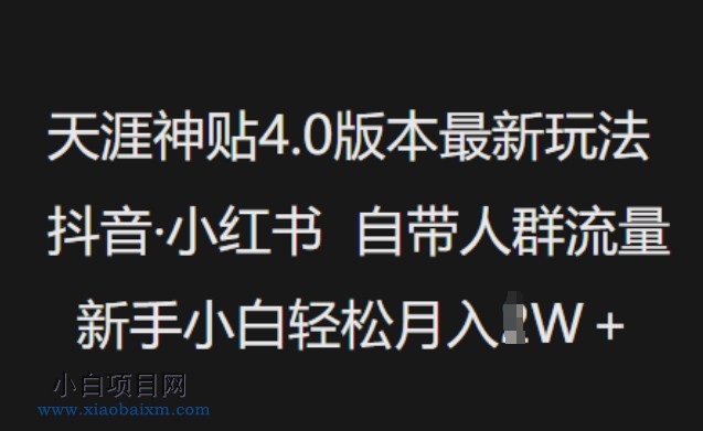 天涯神贴4.0版本最新玩法，抖音·小红书自带人群流量，新手小白轻松月入过W-小白项目分享网