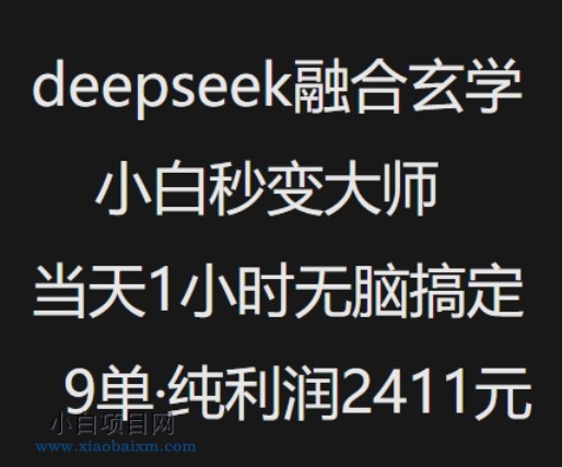 抖音小红书deepseek融合玄学，纯小白秒变大师，当天1小时无脑搞定9单，纯利润上千-小白项目分享网