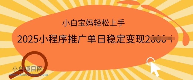 2025小程序推广单日稳定变现多张，一部手机即可操作，小白宝妈轻松上手【揭秘】-小白项目分享网