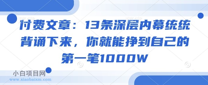 付费文章：13条深层内幕统统背诵下来，你就能挣到自己的第一笔1000W-小白项目分享网