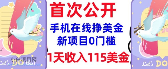 在线挣美金新项目，0门槛，1天收入115美刀，无脑操作，真正被动收入-小白项目分享网