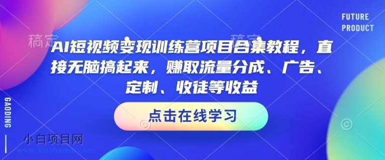 AI短视频变现训练营项目合集教程，直接无脑搞起来，赚取流量分成、广告、定制、收徒等收益（0302更新）-小白项目分享网