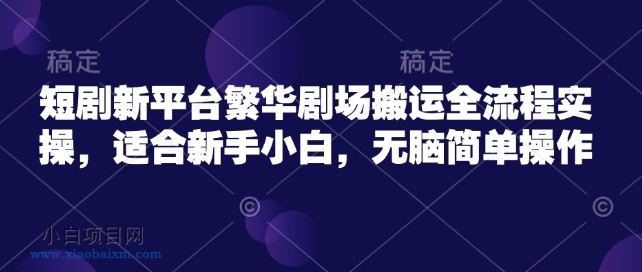 短剧新平台繁华剧场搬运全流程实操，适合新手小白，无脑简单操作-小白项目分享网