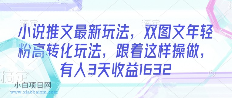 小说推文最新玩法，双图文年轻粉高转化玩法，跟着这样操做，有人3天收益1632-小白项目分享网