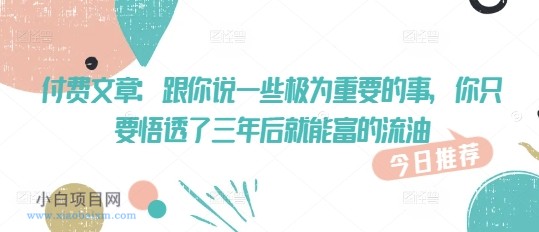 付费文章：跟你说一些极为重要的事，你只要悟透了 三年后 就能富的流油-小白项目分享网