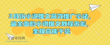 3月份小说推文高效推广心法，最全面的小说推文教程来啦，全程高能干货-小白项目分享网