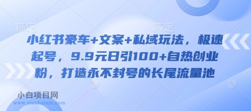 小红书豪车+文案+私域玩法，极速起号，9.9元日引100+自热创业粉，打造永不封号的长尾流量池-小白项目分享网