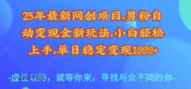25年最新网创项目，男粉自动变现全新玩法，小白轻松上手，单日稳定变现多张【揭秘】-小白项目分享网