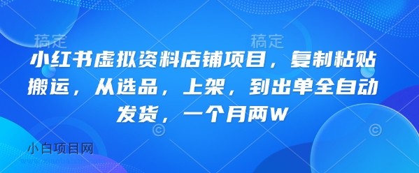 小红书虚拟资料店铺项目，复制粘贴搬运，从选品，上架，到出单全自动发货，一个月两W-小白项目分享网