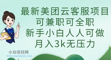 最新美团云客服项目，可兼职可全职，新手小白人人可做，月入3k无压力-小白项目分享网